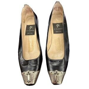 Vtg Womens Di Sandro Pump Shoes Black Leather Silver Accents Italian US 7/7.5